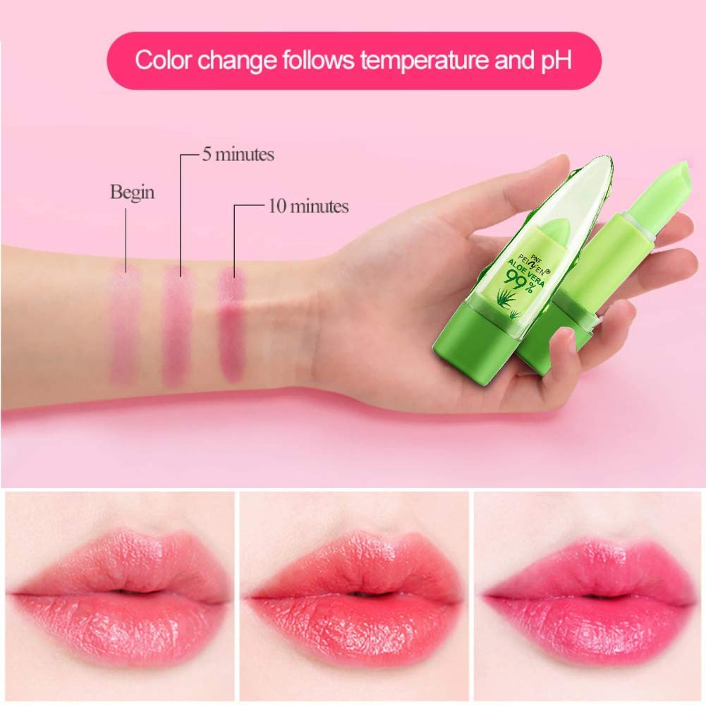 2 Pack Aloe Vera Lipstick, LemonSac Long Lasting Nutritious Lip Balm Lips Moisturizer Magic Temperature Color Changing Lip Gloss (2Pcs)