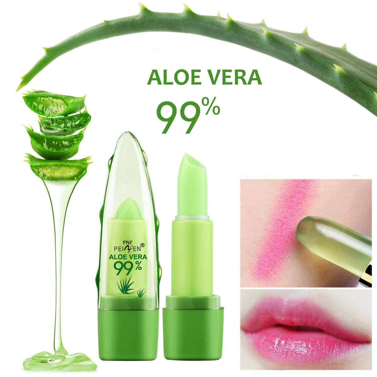 2 Pack Aloe Vera Lipstick, LemonSac Long Lasting Nutritious Lip Balm Lips Moisturizer Magic Temperature Color Changing Lip Gloss (2Pcs)