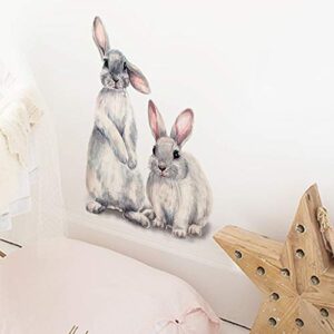 rofarso lifelike lovely cute two bunnies rabbits animal wall stickers removable wall decals art decorations decor for nursery baby bedroom playroom living room murals