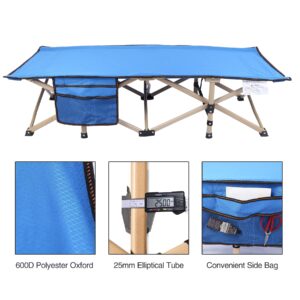 REDCAMP Extra Long Kids Cot for Sleeping 2-7 Years, Portable Travel Toddler Cot Bed with Carry Bag, Lightweight for Outdoor Indoor Home, Blue 53''x26''