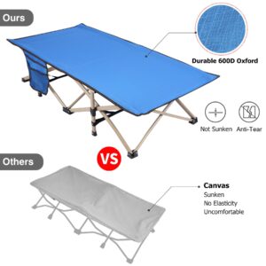 REDCAMP Extra Long Kids Cot for Sleeping 2-7 Years, Portable Travel Toddler Cot Bed with Carry Bag, Lightweight for Outdoor Indoor Home, Blue 53''x26''