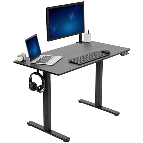 VIVO Electric Height Adjustable 44 x 24 inch Stand Up Desk, Standing Workstation with Memory Controller, Black Top, Black Frame, DESK-E144B