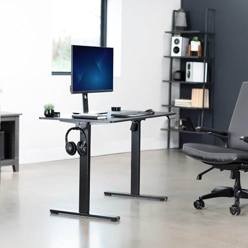 VIVO Electric Height Adjustable 44 x 24 inch Stand Up Desk, Standing Workstation with Memory Controller, Black Top, Black Frame, DESK-E144B