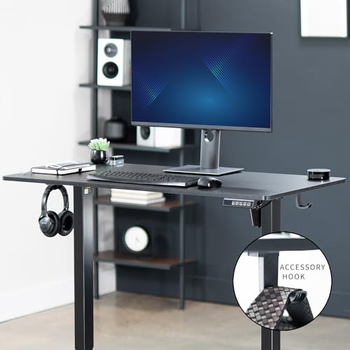 VIVO Electric Height Adjustable 44 x 24 inch Stand Up Desk, Standing Workstation with Memory Controller, Black Top, Black Frame, DESK-E144B