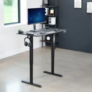 VIVO Electric Height Adjustable 44 x 24 inch Stand Up Desk, Standing Workstation with Memory Controller, Black Top, Black Frame, DESK-E144B