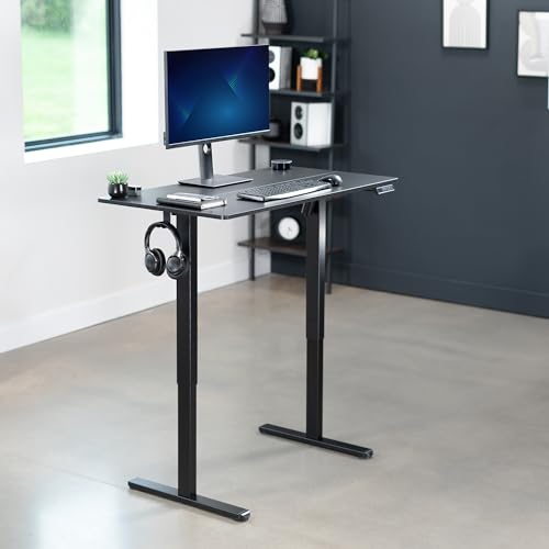 VIVO Electric Height Adjustable 44 x 24 inch Stand Up Desk, Standing Workstation with Memory Controller, Black Top, Black Frame, DESK-E144B