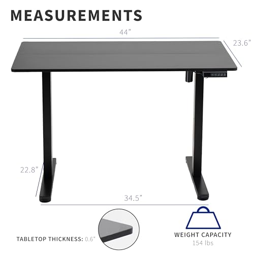 VIVO Electric Height Adjustable 44 x 24 inch Stand Up Desk, Standing Workstation with Memory Controller, Black Top, Black Frame, DESK-E144B