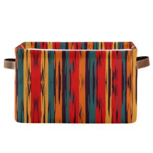 alaza decorative basket rectangular storage bin, red tie dye organizer basket with leather handles for home office