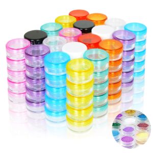 fulandl 100pcs 5g sample container, empty round cosmetic containers with lid plastic container pot jars for creams nail polish lip balm lip gloss make-up storage (10color) (5g-100pcs)