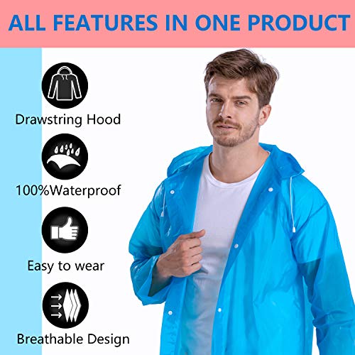 Rain Ponchos for Adults Reusable - Hooded Raincoats for Men Survival Heavy Duty Military Impermeable Rain Coat (Grey)