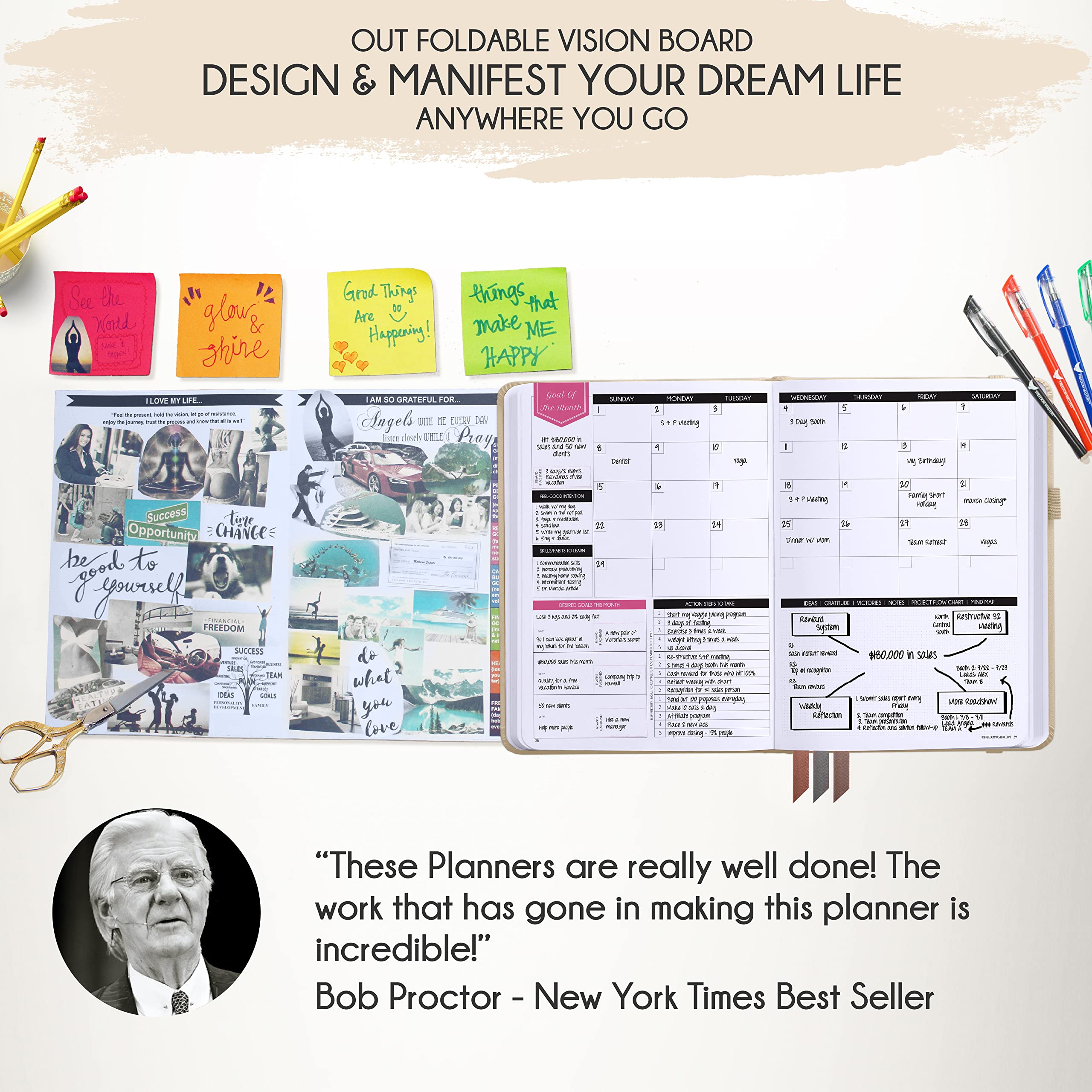 Life Planner - Undated Deluxe Weekly, Monthly Planner, a 12 Month Journey to Increase Productivity & Happiness, Life Organizer, Gratitude Journal, Law of Attraction Planner - Start Anytime