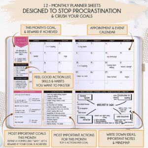 Life Planner - Undated Deluxe Weekly, Monthly Planner, a 12 Month Journey to Increase Productivity & Happiness, Life Organizer, Gratitude Journal, Law of Attraction Planner - Start Anytime