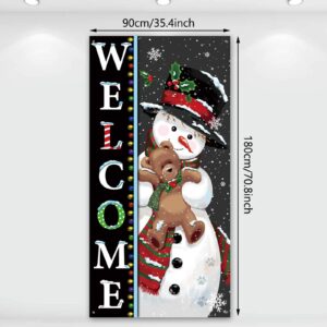 Welcome Snowman Photography Door Banner - Winter Cute Outdoor Snowman Backdrop for Christmas Holiday Party Decorations, 6 x 3 Feet