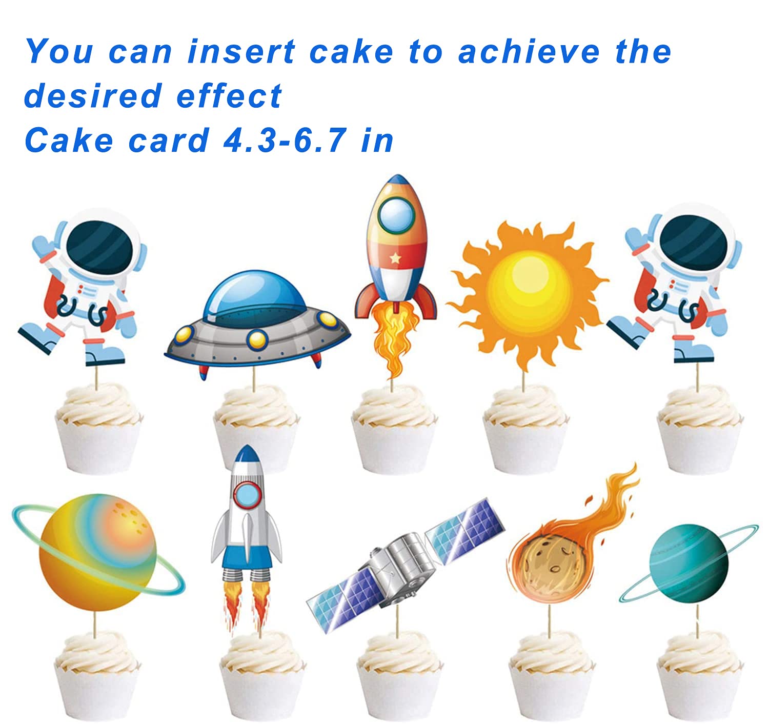 Kids Space Birthday Party Decorations - Blue Astronaut Spaceship Theme Happy Birthday Banner Hanging Solar System Spiral Planet Card Children's Gifts Cake Insert Supplies Set