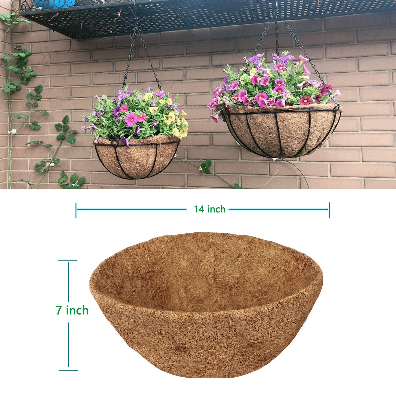 HALEDAZE 2 Pack 14 Inch Round Coco Liners for Hanging Basket, Coconut Fiber Replacement Outdoor Garden Decoration for Planters Flower Pot