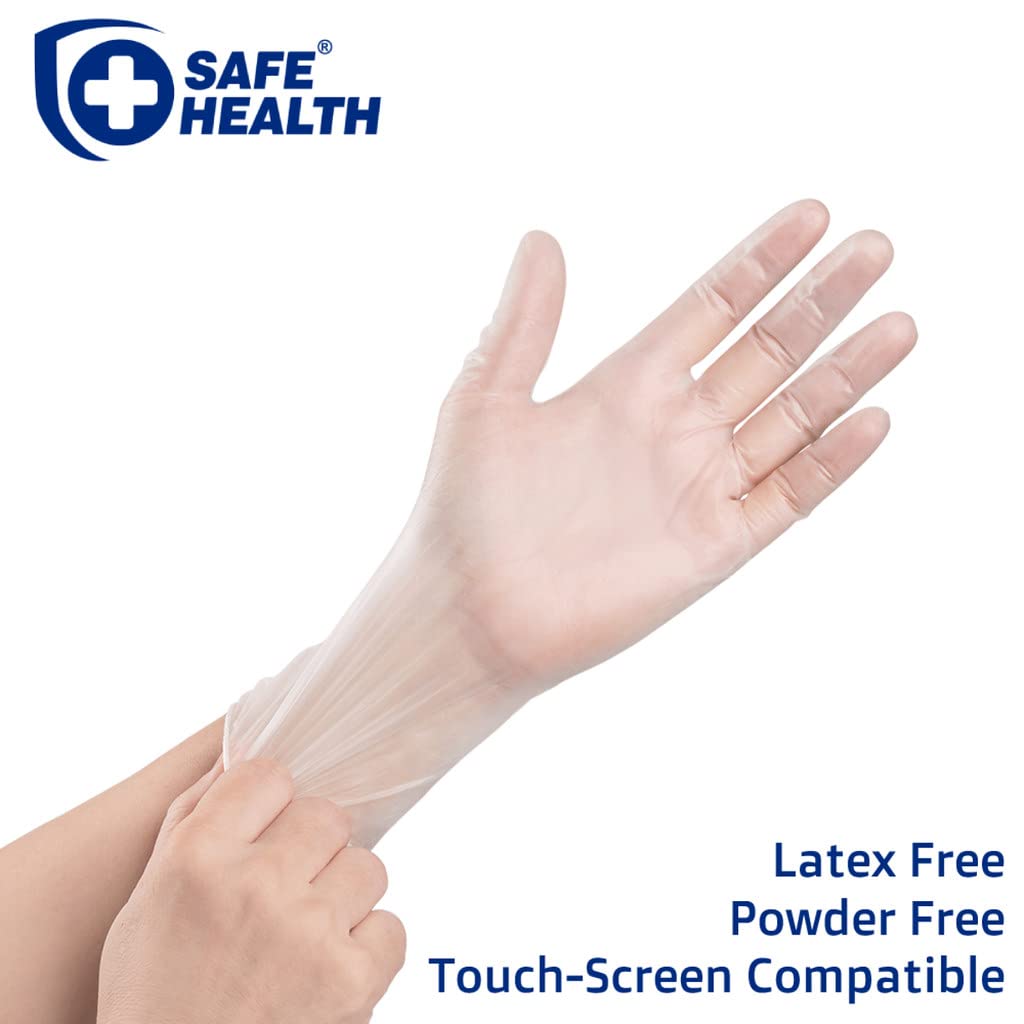 Safe Health Vinyl Exam Disposable Gloves, Latex Free, Powder Free, Clear, Case of 1000, Medium, 3.5 mil, Medical Grade, Nursing, Office, Kitchen, Pet Care, Cleaning, Housework