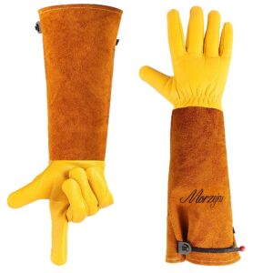 morzejar large garden gloves - puncture proof, long cuff, leather, ideal for rose pruning, cactus trimming, and gardening