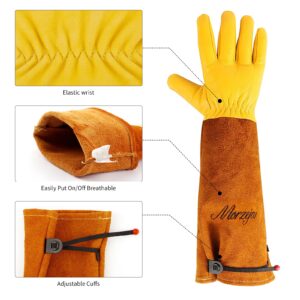 Morzejar Large Garden Gloves - Puncture Proof, Long Cuff, Leather, Ideal for Rose Pruning, Cactus Trimming, and Gardening