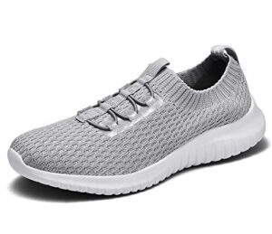 zuwoigo women's slip on sneakers casual lightweight breathable walking shoes 10.5 b(m) us light gray