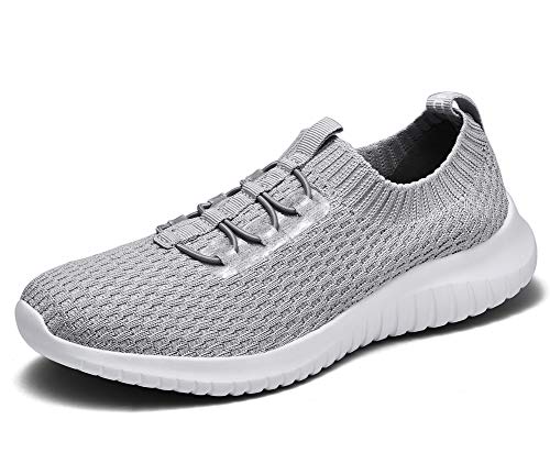 Zuwoigo Women's Slip On Sneakers Casual Lightweight Breathable Walking Shoes 10.5 B(M) US Light Gray