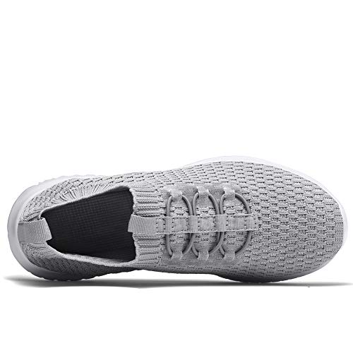 Zuwoigo Women's Slip On Sneakers Casual Lightweight Breathable Walking Shoes 10.5 B(M) US Light Gray