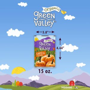 Green Valley Organics Pumpkin | Certified Organic | 100% Dickinson Variety | Sweet Earthy Delicious | Firm & Smooth | Vibrant Autumn Orange | American Grown & Made | 15 oz (Pack of 4)