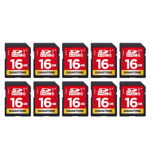 Gigastone 16GB 10-Pack SD Card UHS-I U1 Class 10 SDHC Memory Card High-Speed Full HD Video Canon Nikon Sony Pentax Kodak Olympus Panasonic Digital Camera, with 10 Mini Cases