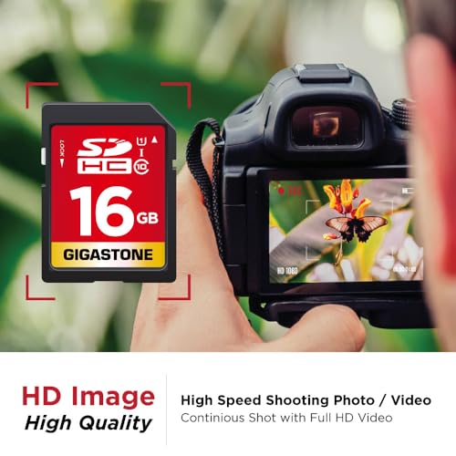 Gigastone 16GB 10-Pack SD Card UHS-I U1 Class 10 SDHC Memory Card High-Speed Full HD Video Canon Nikon Sony Pentax Kodak Olympus Panasonic Digital Camera, with 10 Mini Cases