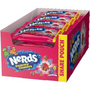 nerds gummy clusters candy, rainbow, 3 ounce pouches (pack of 12)