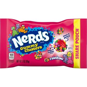 Nerds Gummy Clusters Candy, Rainbow, 3 Ounce Pouches (Pack of 12)