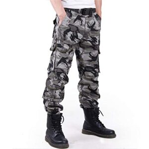 mnxoia men casual tactical camouflage cargo pants camo pattern army combat pants cotton work pockets military trousers gray camo 31