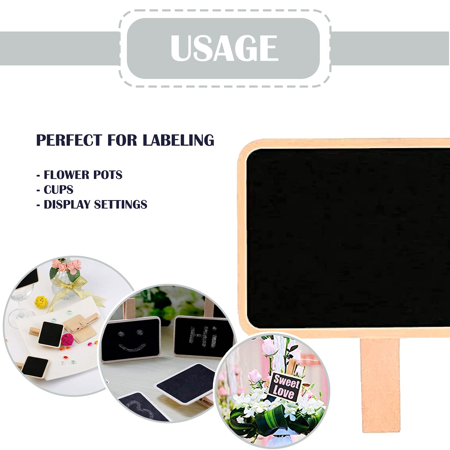 48 PCS Chalkboard Signs with Stand, Wooden Clip - Reserved Table Signs Board - Mini Chalkboard Signs for Food, Memo, Note Taking, Label Signs, Party - Food Labels for Party Buffet