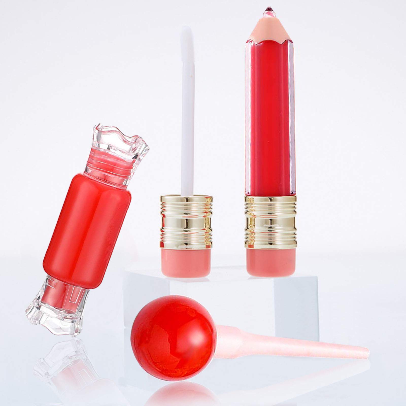 Vankcp 30 Pcs Cute Empty Lip Gloss Tubes, 6 Styles Lip Glaze Tubes Novelty Red Wine Glass Lip Oil Bottles Empty Lip,Refillable Lip Balm Containers for Women Girls DIY(5/8/10ML)