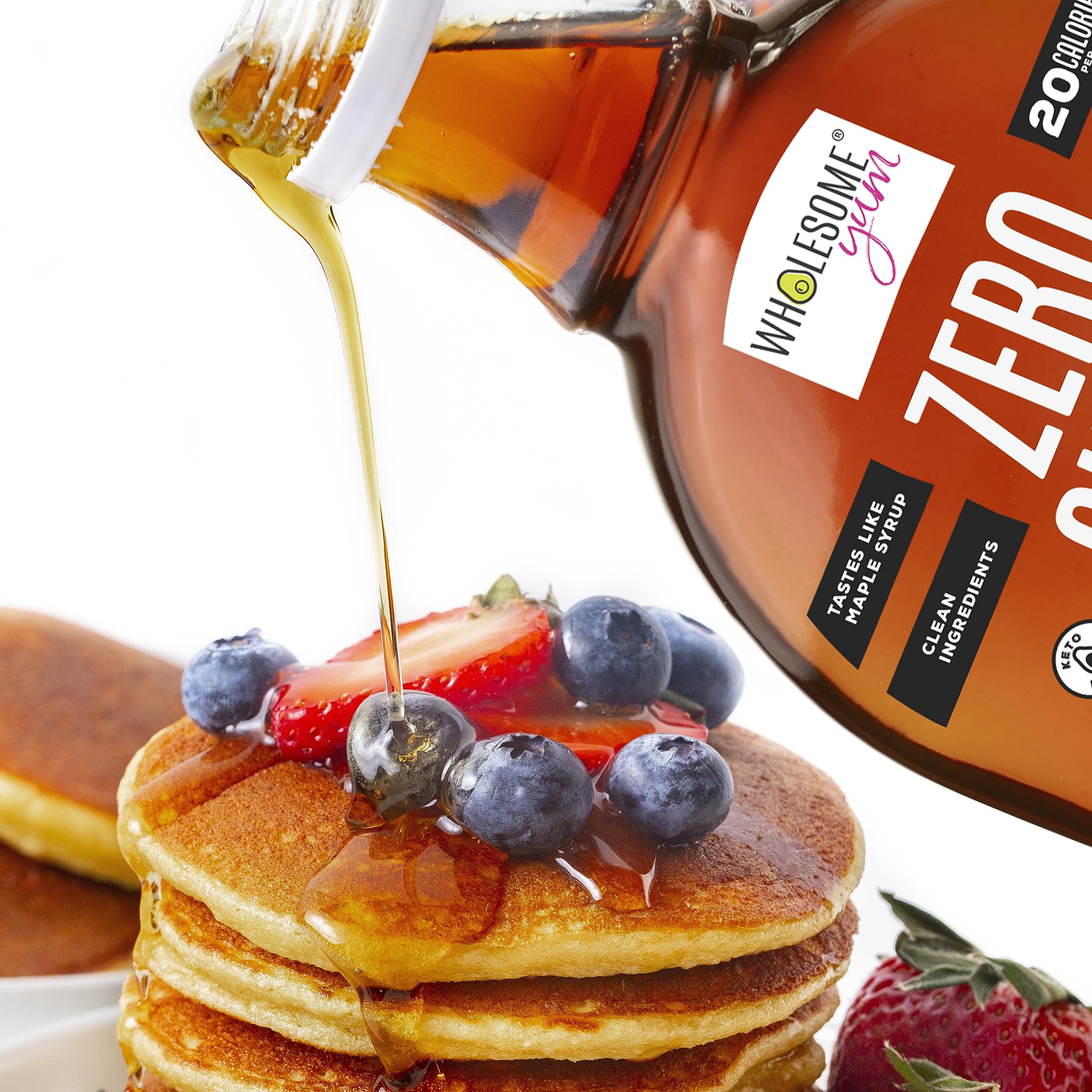 Wholesome Yum Zero Sugar Maple Syrup (Keto Maple Syrup) With Monk Fruit & Allulose - Natural Sugar Free Pancake Syrup - Non GMO, Low Carb, Gluten Free, Vegan, No Aftertaste (12 fl oz)