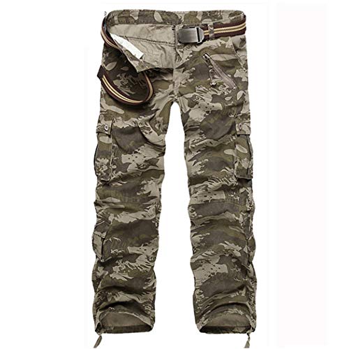 MNXOIA Casual Military Style Camo Cargo Pants Men Many Pockets Camouflage Combat Trousers Cotton Army Tactical Pants Gray 34