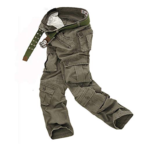 MNXOIA Casual Military Style Camo Cargo Pants Men Many Pockets Camouflage Combat Trousers Cotton Army Tactical Pants Gray 34