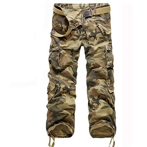 MNXOIA Casual Military Style Camo Cargo Pants Men Many Pockets Camouflage Combat Trousers Cotton Army Tactical Pants Gray 34