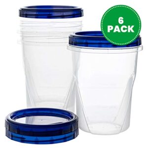 PLASTICPRO Food Storage Freezer Deli Containers Clear bottom With blue Top Twist on Lids Reusable, Stackable,[32 oz 6 Pack]