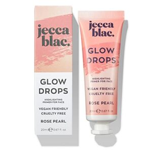 jecca blac rose pearl glow drops, face primer for longlasting base, liquid highlighter makeup, illuminates and prepares skin, dewy finish, gender neutral and lgbtiqa+ inclusive make up, 20ml