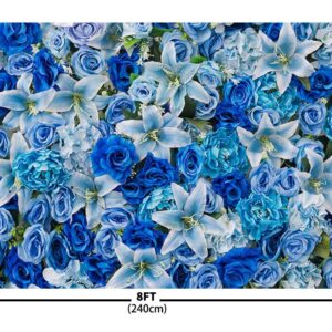 MEHOFOND Blue Flower Wall Backdrop for Wedding Bridal Shower Decorations Banner Supplies Valentines Day Blue Floral Rose Photography Background Photo Booth Studio Props Vinyl 8x6ft