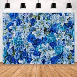 MEHOFOND Blue Flower Wall Backdrop for Wedding Bridal Shower Decorations Banner Supplies Valentines Day Blue Floral Rose Photography Background Photo Booth Studio Props Vinyl 8x6ft