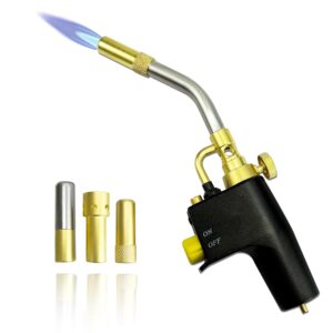 propane mapp torch with 3 nozzles, swirl flame tip for all soldering and brazing application, high intensity cast handheld trigger start torch, mapp gas propane head heat shrink torch