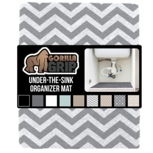 Gorilla Grip Drawer Liner and Under Sink Mat Liner, Both in Chevron Gray White Pattern, Drawer and Shelf Liner Size is 17.5x30, Under Sink Mat Size is 24x30, Waterproof, Easy to Trim, 2 Item Bundle