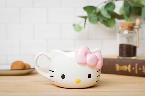 Silver Buffalo Sanrio Hello Kitty Pink Bow Ceramic 3D Sculpted Mug, 20 Ounces