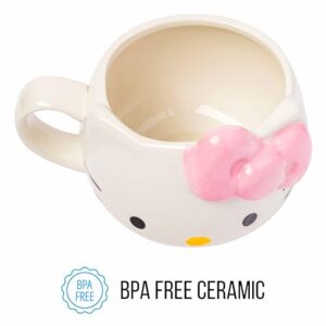 Silver Buffalo Sanrio Hello Kitty Pink Bow Ceramic 3D Sculpted Mug, 20 Ounces