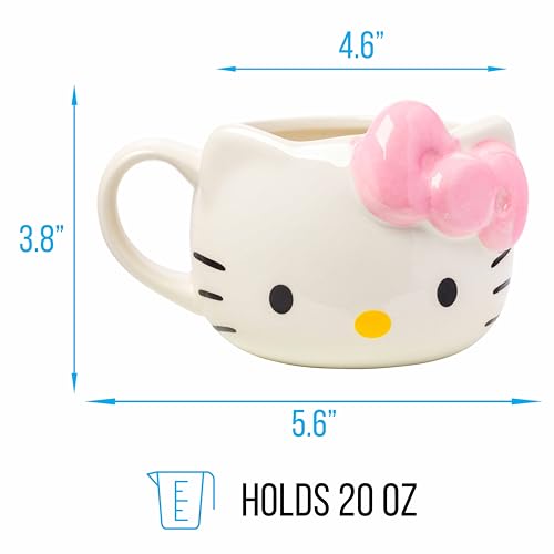 Silver Buffalo Sanrio Hello Kitty Pink Bow Ceramic 3D Sculpted Mug, 20 Ounces