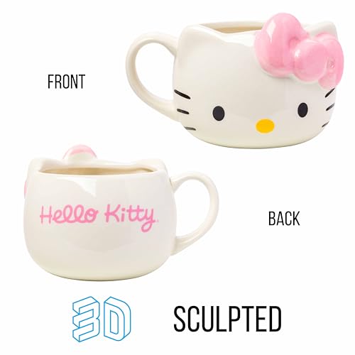 Silver Buffalo Sanrio Hello Kitty Pink Bow Ceramic 3D Sculpted Mug, 20 Ounces