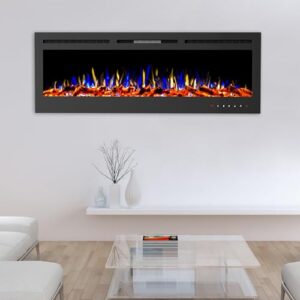 electric fireplace - 72 inch led wall or recessed fireplace heater with front vent,10 ember colors, touchscreen, and remote by northwest (black)