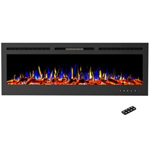 Electric Fireplace - 72 Inch LED Wall or Recessed Fireplace Heater with Front Vent,10 Ember Colors, Touchscreen, and Remote by Northwest (Black)