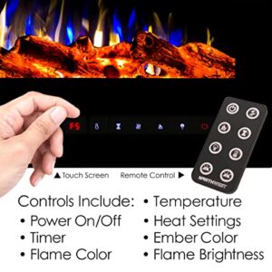 Electric Fireplace - 72 Inch LED Wall or Recessed Fireplace Heater with Front Vent,10 Ember Colors, Touchscreen, and Remote by Northwest (Black)